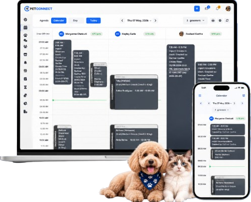 PetConnect calendar dashboard for pet grooming salons